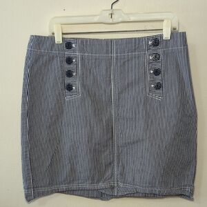 Talbots Nautical Striped Mini Skirt Blue + White Seersucker Women's Size 12